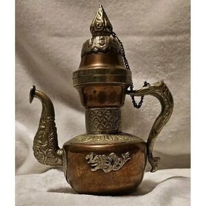 Vintage Tibetan Dragon Teapot Ornate Hand Made Copper Nickel Brass